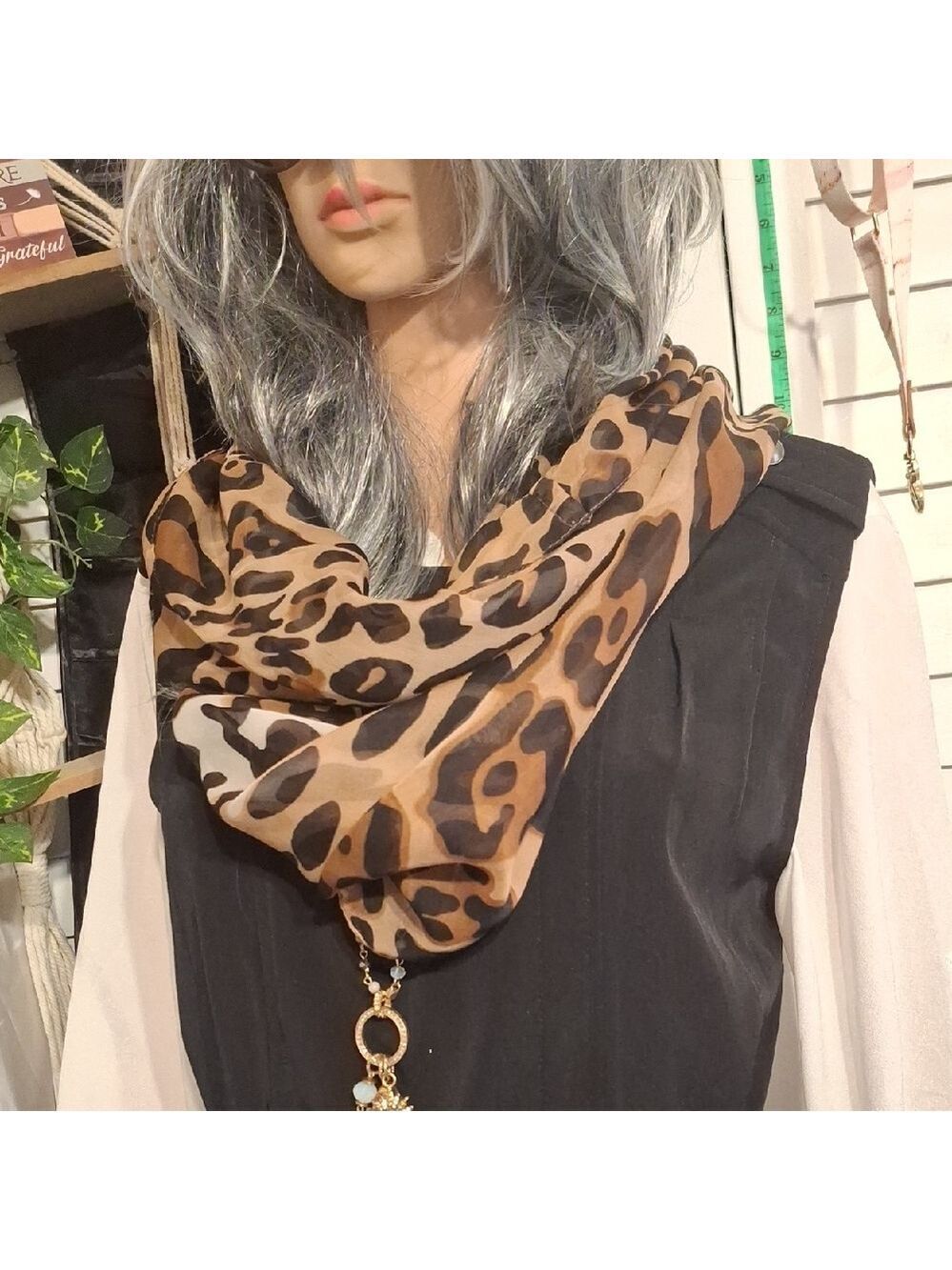 Charming Charlies Leopard Print Scarf with Gold Charm